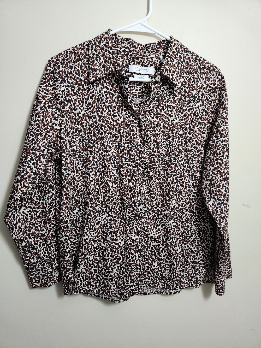 Foxcroft For Appleseeds Brown, Black & White Animal Print Button-Down Shirt 12P